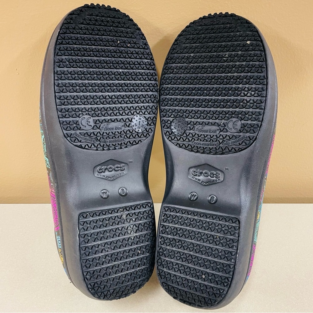 Crocs Neria Pro II Graphic Clogs Womens 8 Black Paisley Work Shoes Arch Support - Picture 5 of 6